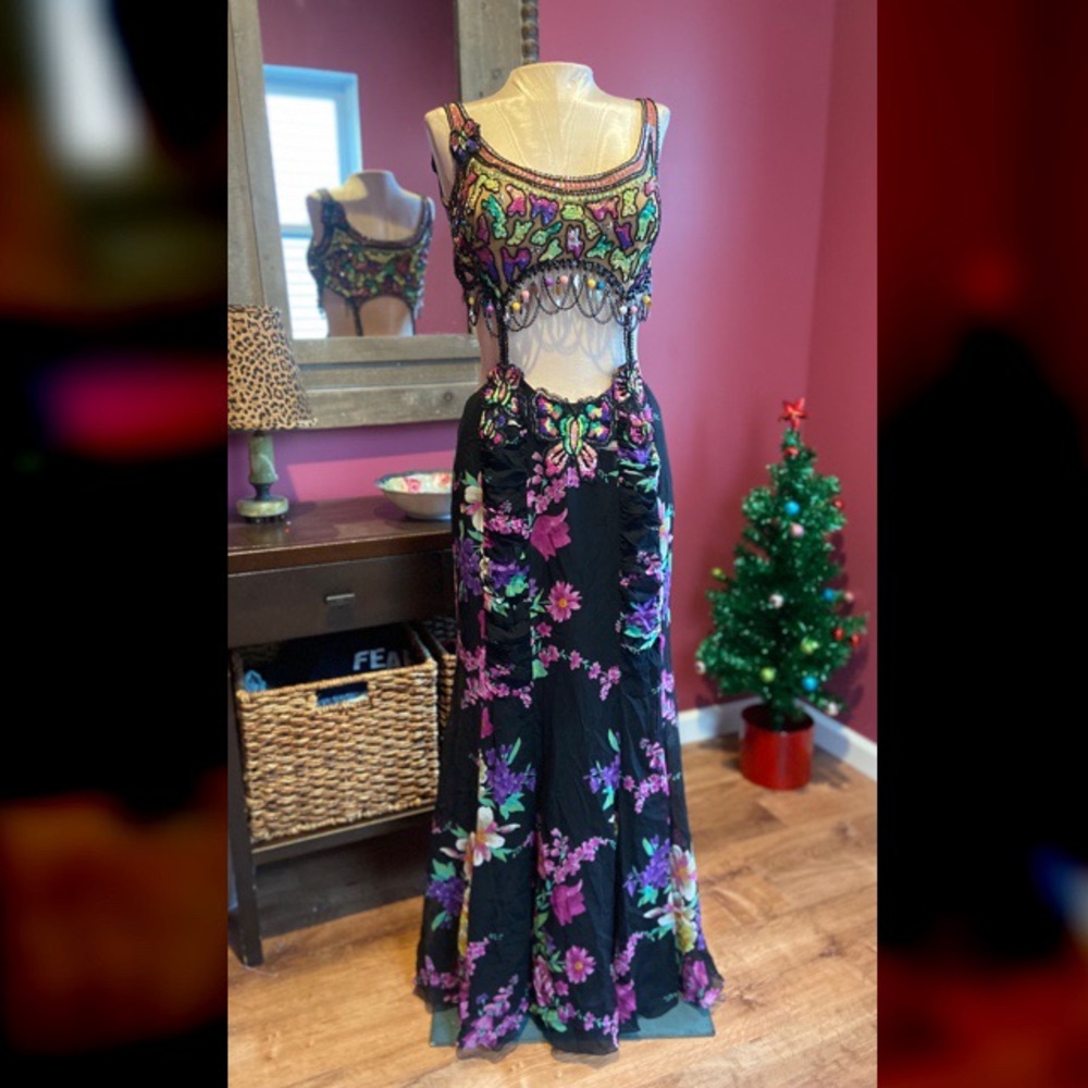 Vintage Black and Purple Floral Dress